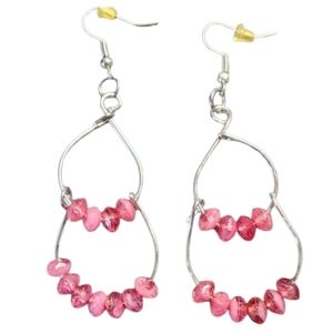 Pink and Silvertone Teardrop Earrings
